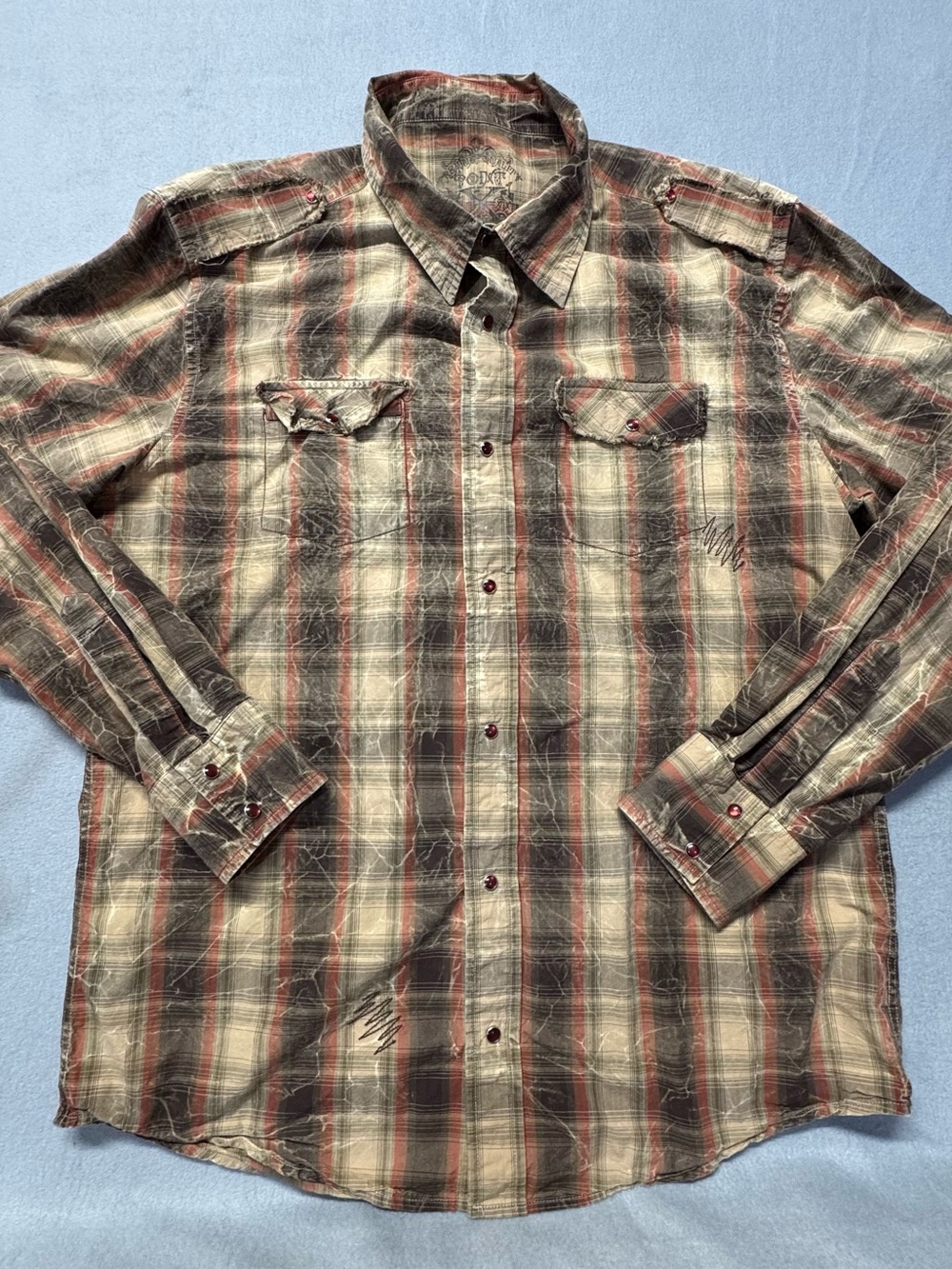 Men's Plaid Long-Sleeve Button-Down Shirt - Red & Tan